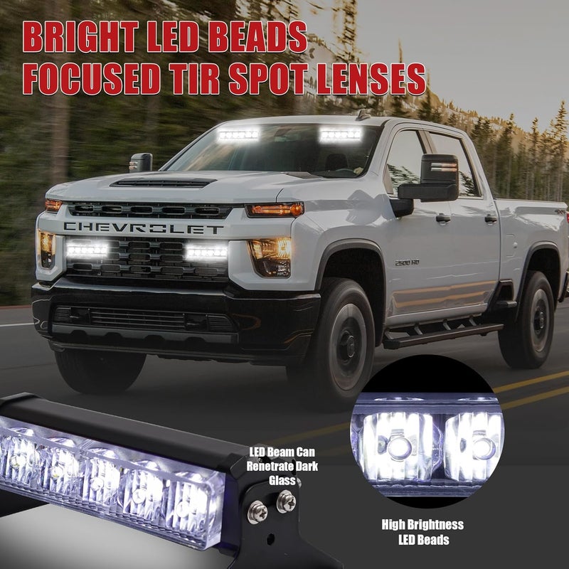 Tiannor 2X 6.1 inch Emergency Strobe Lights 12 LED Hazard Warning Flashing Safety Dash Side/Front/Rear Windshield Lights Grill Surface Mount for Construction Vehicles Tow/Plow Trucks(White Light) - Image 3
